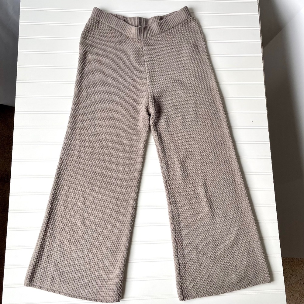 Wishlist Knit Sweater Pants Sz M Taupe Wide Leg Waffle Texture Hailee Loungewear